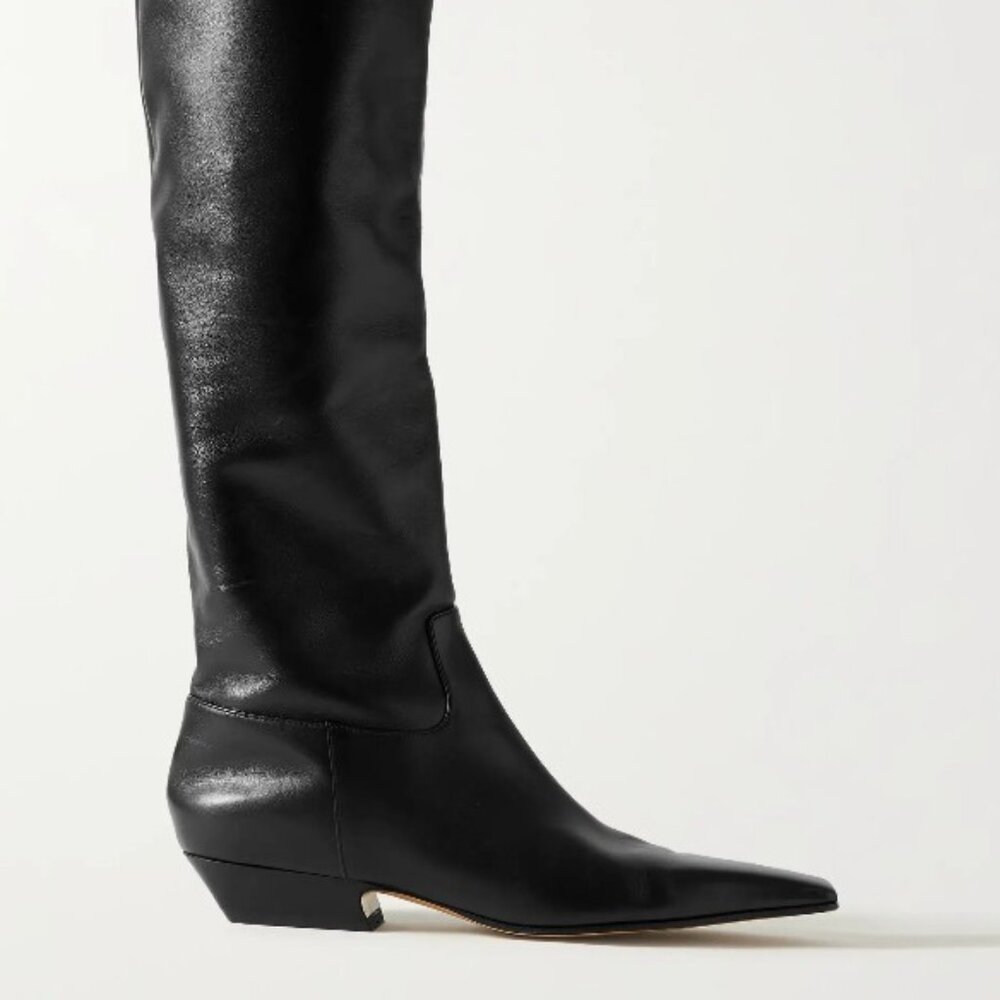 Khaite Marfa Leather Over the Knee Black Boots Kitten Heel Square Toe 39